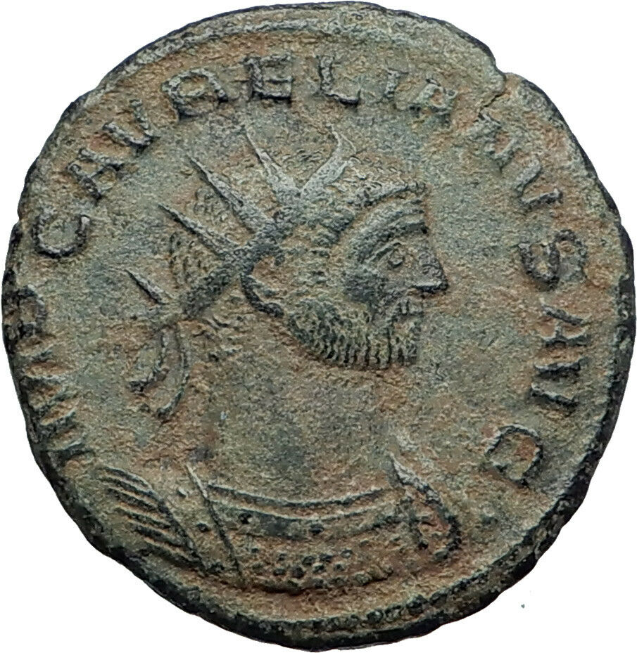 AURELIAN receving wreath from woman 275AD Ancient Roman Coin i44227