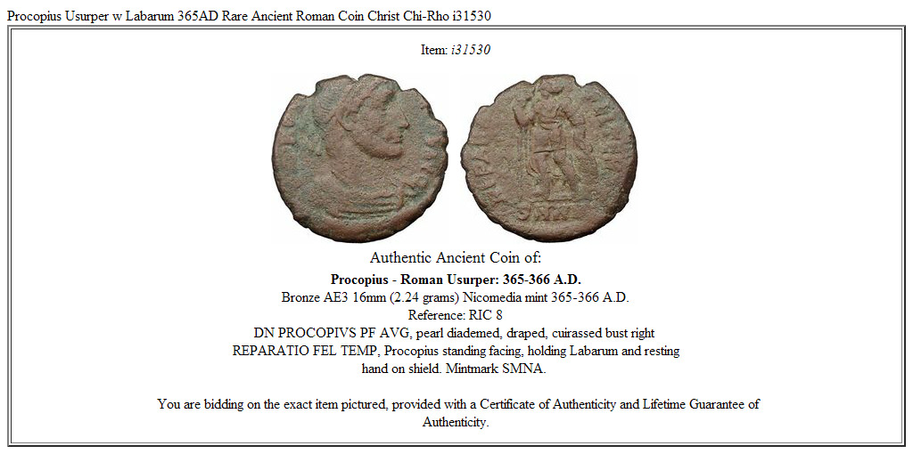 Procopius Usurper w Labarum 365AD Rare Ancient Roman Coin Christ Chi-Rho i31530