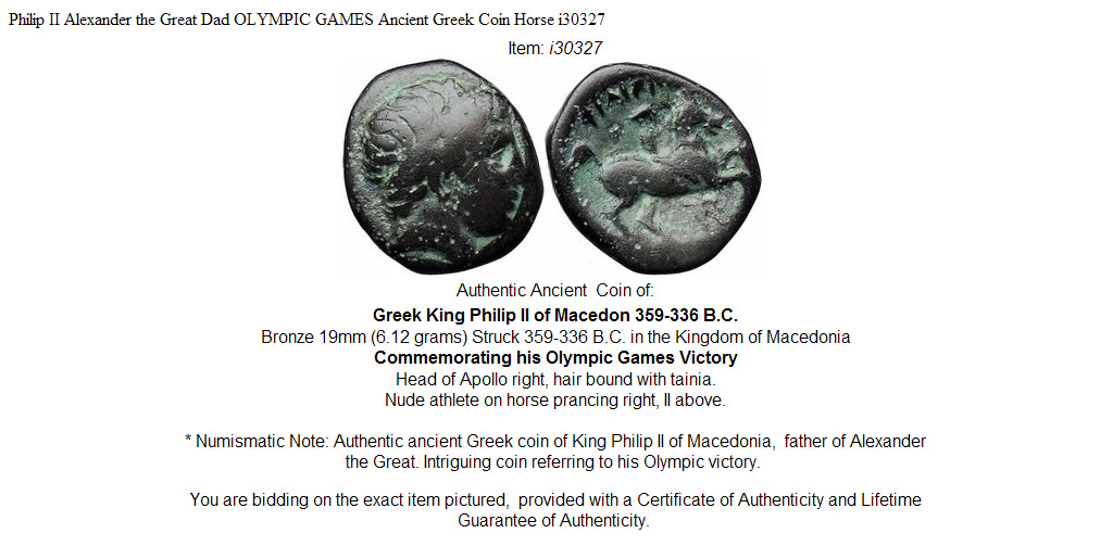 Philip II Alexander the Great Dad OLYMPIC GAMES Ancient Greek Coin Horse i30327