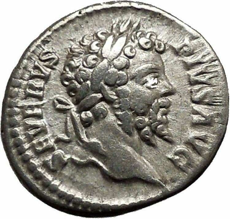 Septimius Severus with branch 202AD Silver Ancient Roman Coin i36392