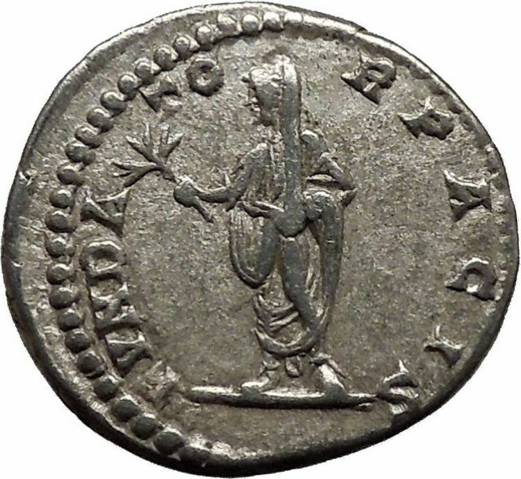 Septimius Severus with branch 202AD Silver Ancient Roman Coin i36392