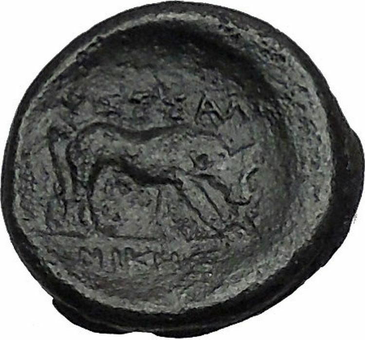 Thessalonica in Macedonia 158BC RARE Ancient Greek Coin Athena Cult Bull i40603