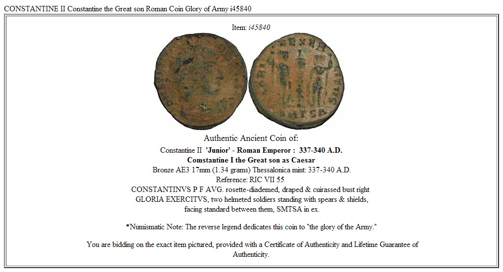 CONSTANTINE II Constantine the Great son Roman Coin Glory of Army i45840