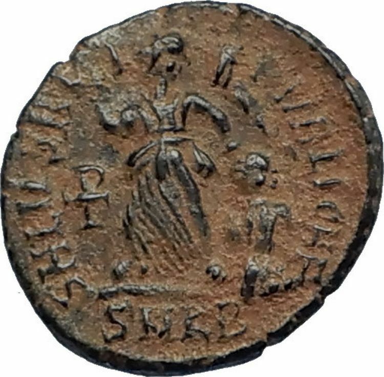 VALENTINIAN II Ancient 388AD Antioch Roman Coin Staurogram VICTORY ANGEL i67129