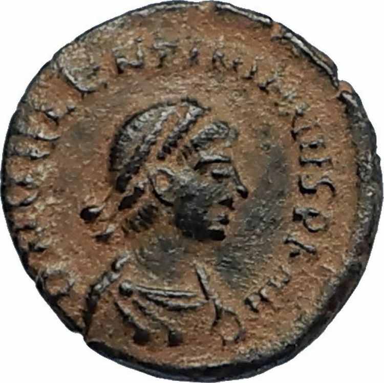 VALENTINIAN II Ancient 388AD Antioch Roman Coin Staurogram VICTORY ANGEL i67129