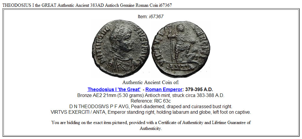 THEODOSIUS I the GREAT Authentic Ancient 383AD Antioch Genuine Roman Coin i67367