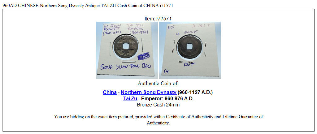 960AD CHINESE Northern Song Dynasty Antique TAI ZU Cash Coin of CHINA i71571