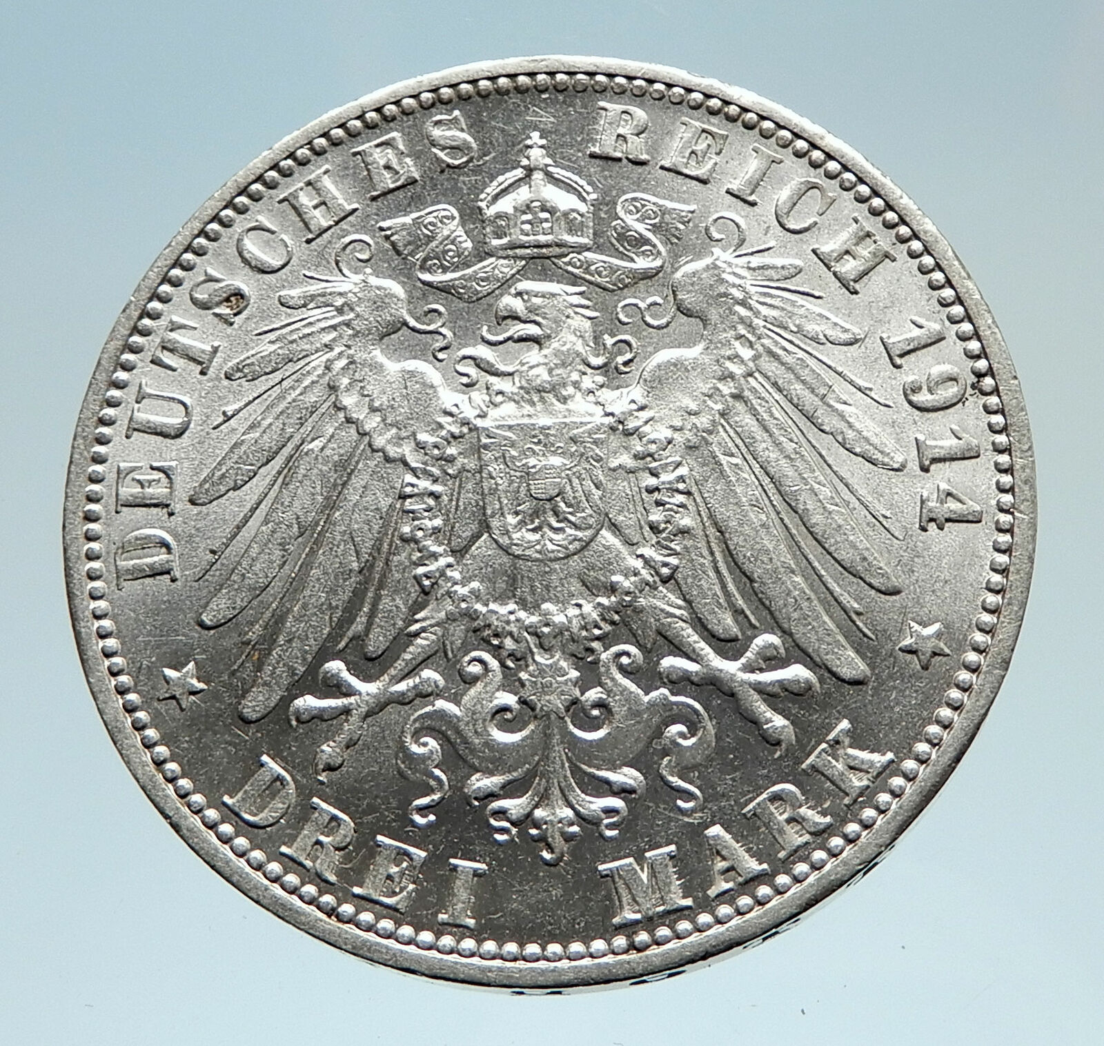 1914 Germany GERMAN STATES Wurttemberg w WILHELM II Genuine Silver Coin i75216