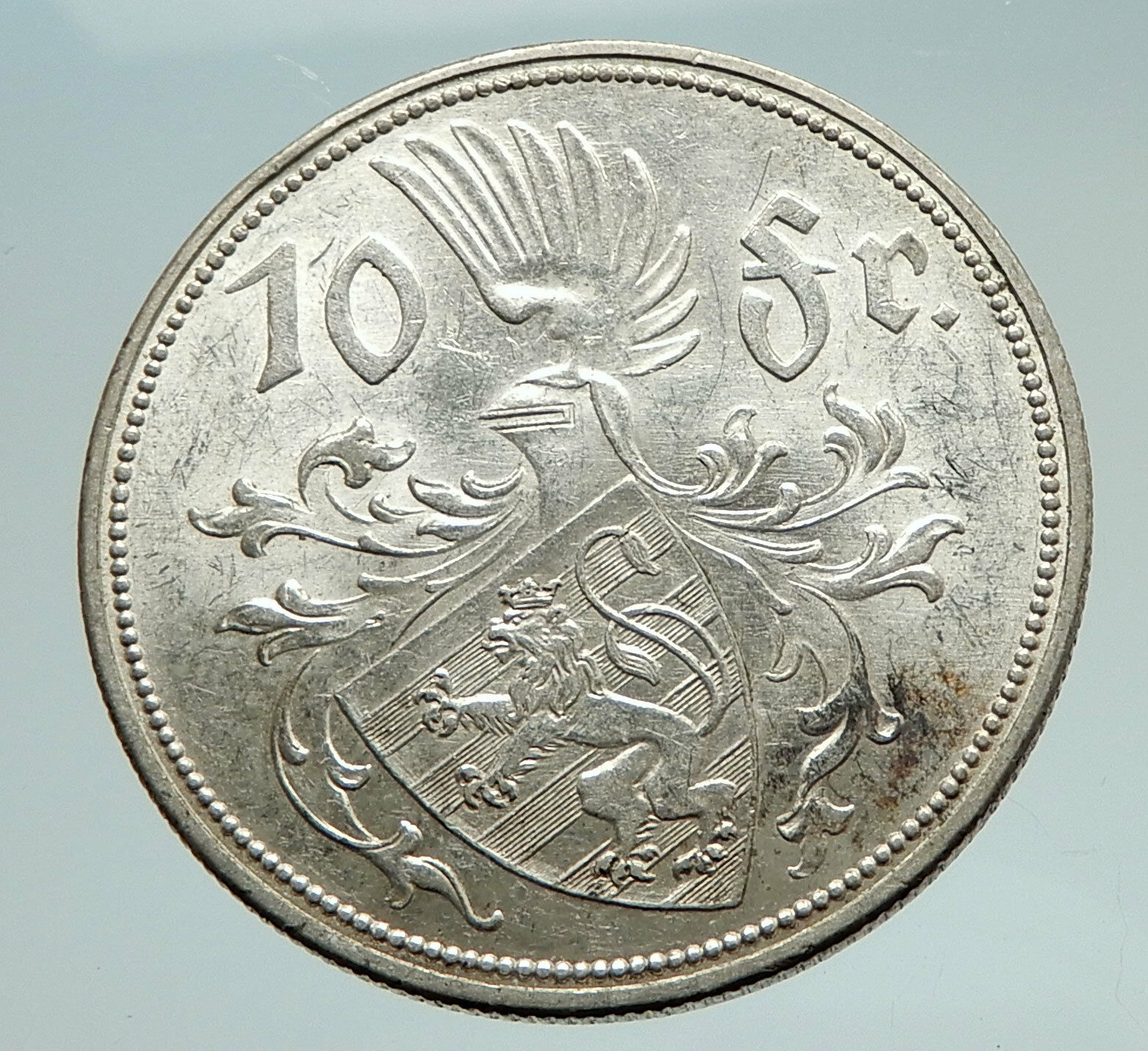 1929 LUXEMBOURG w Grand Dutchess Charlotte Antique Silver 10 Francs Coin i74758