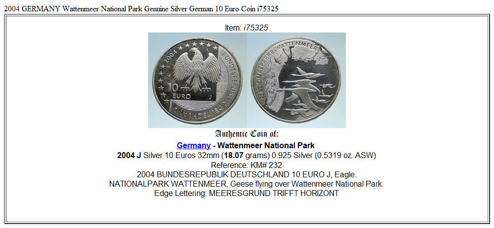 2004 GERMANY Wattenmeer National Park Genuine Silver German 10 Euro Coin i75325