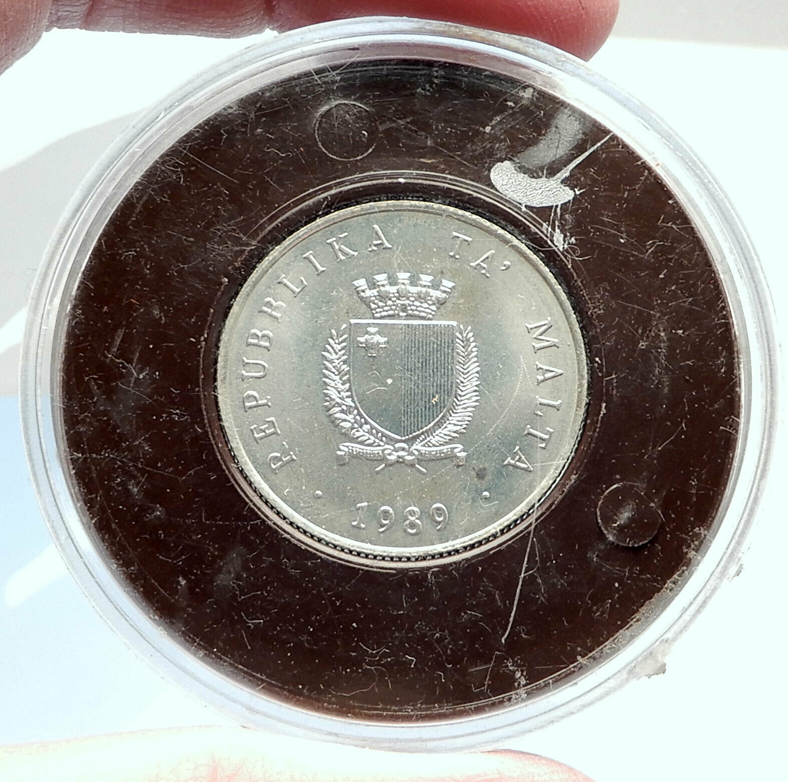 1989 MALTA Independence Prime Minister GIORGIO BORG OLIVIER Silver Coin i74067