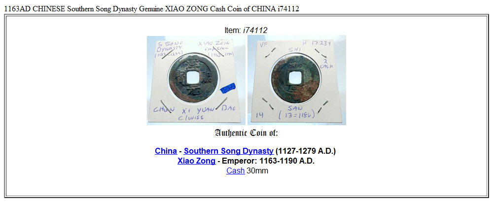 1163AD CHINESE Southern Song Dynasty Genuine XIAO ZONG Cash Coin of CHINA i74112