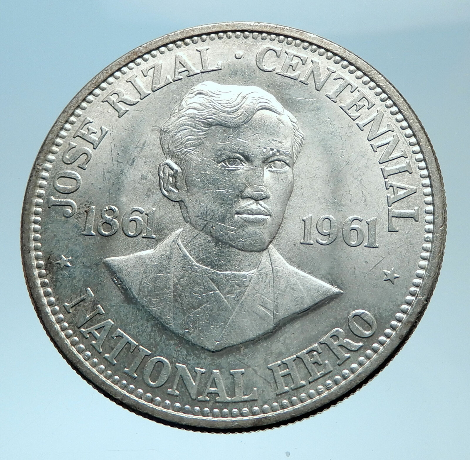 1961 PHILIPPINES with Jose Rizal Nationalist Antique Silver 1 Peso Coin i78081