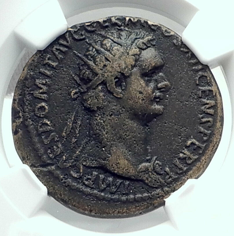 DOMITIAN Authentic Ancient 86AD Rome Dupondius Roman Coin VIRTUS NGC i79205