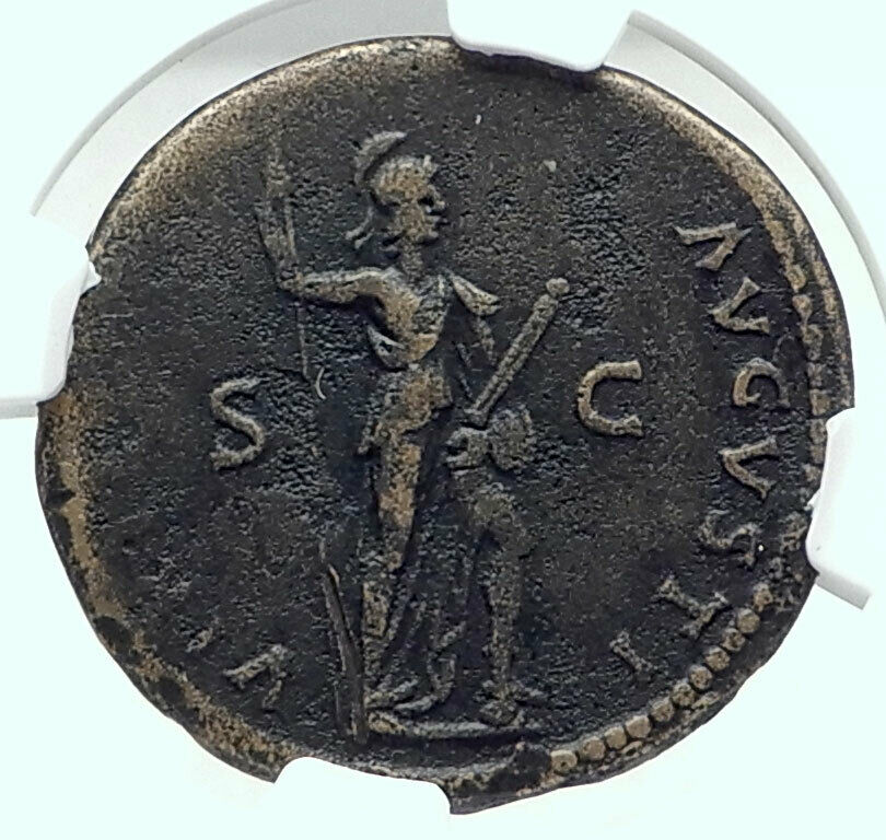 DOMITIAN Authentic Ancient 86AD Rome Dupondius Roman Coin VIRTUS NGC i79205