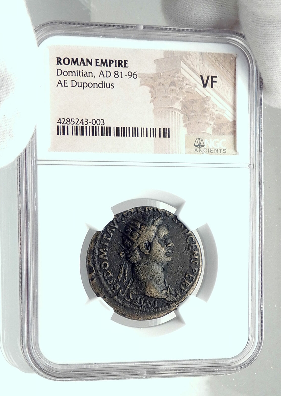 DOMITIAN Authentic Ancient 86AD Rome Dupondius Roman Coin VIRTUS NGC i79205