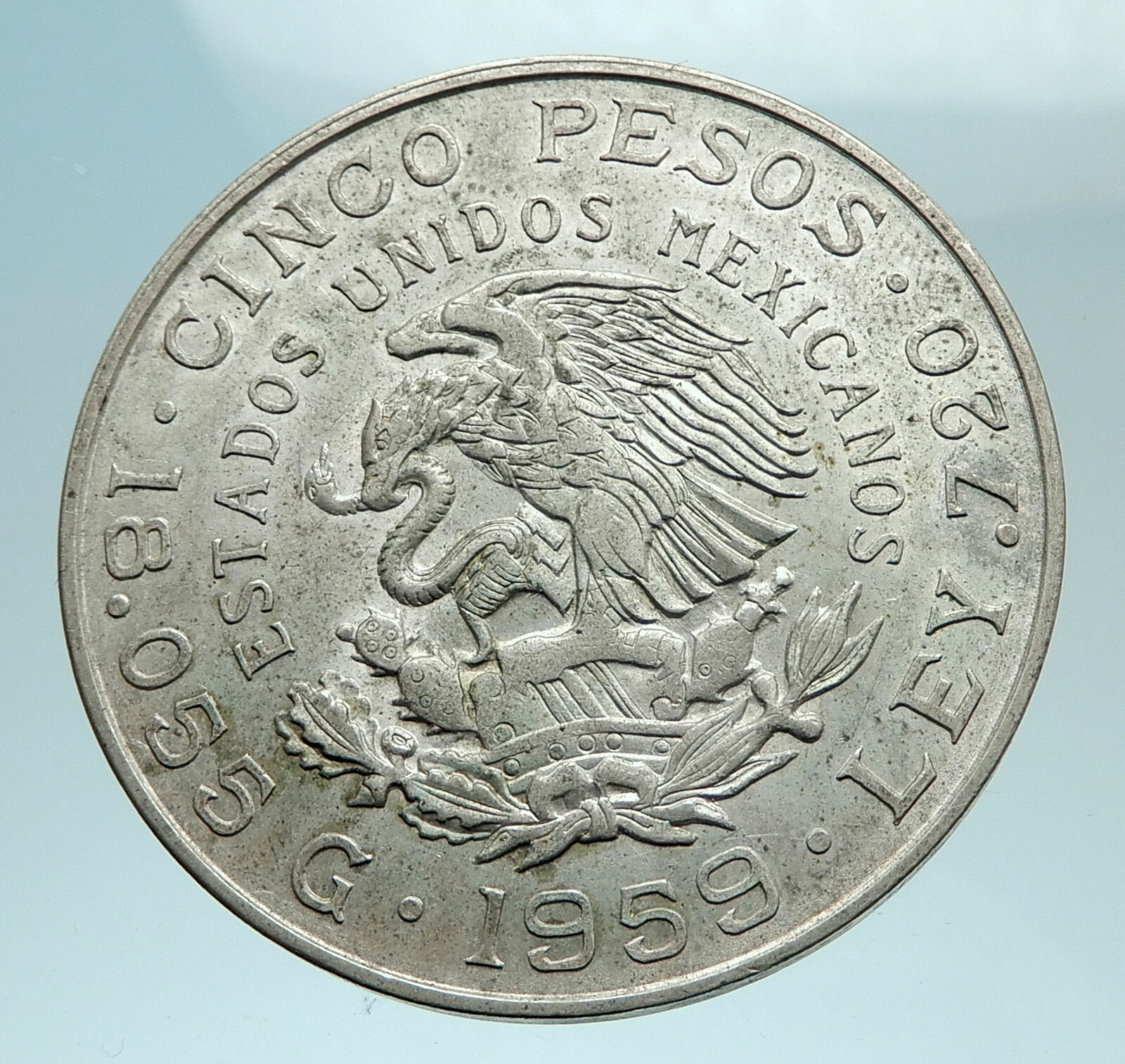 1959 MEXICO Mexican Revolutionary War Hero CARRANZA Genuine Silver Coin i79473