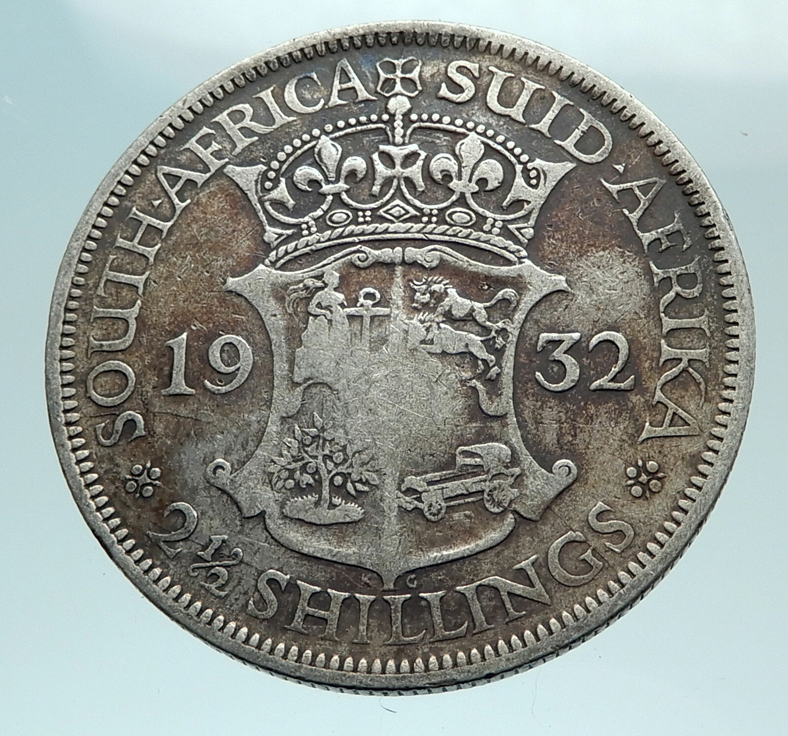 1932 SOUTH AFRICA under UK King GEORGE V Silver 2 1/2 Shillings Coin i79556