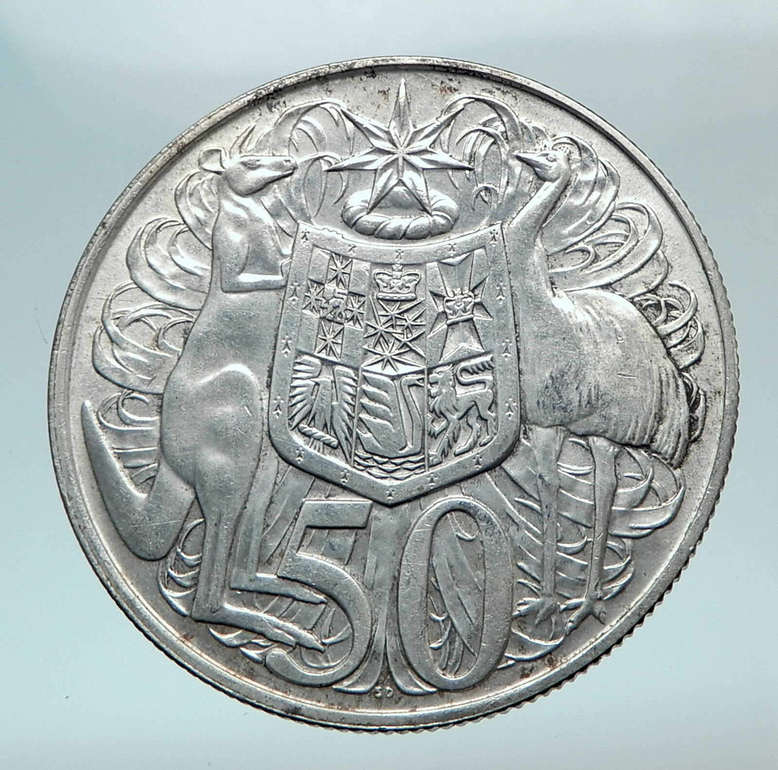 1966 AUSTRALIA UK Queen Elizabeth II with Kangaroos Silver 50 Cents Coin i80809