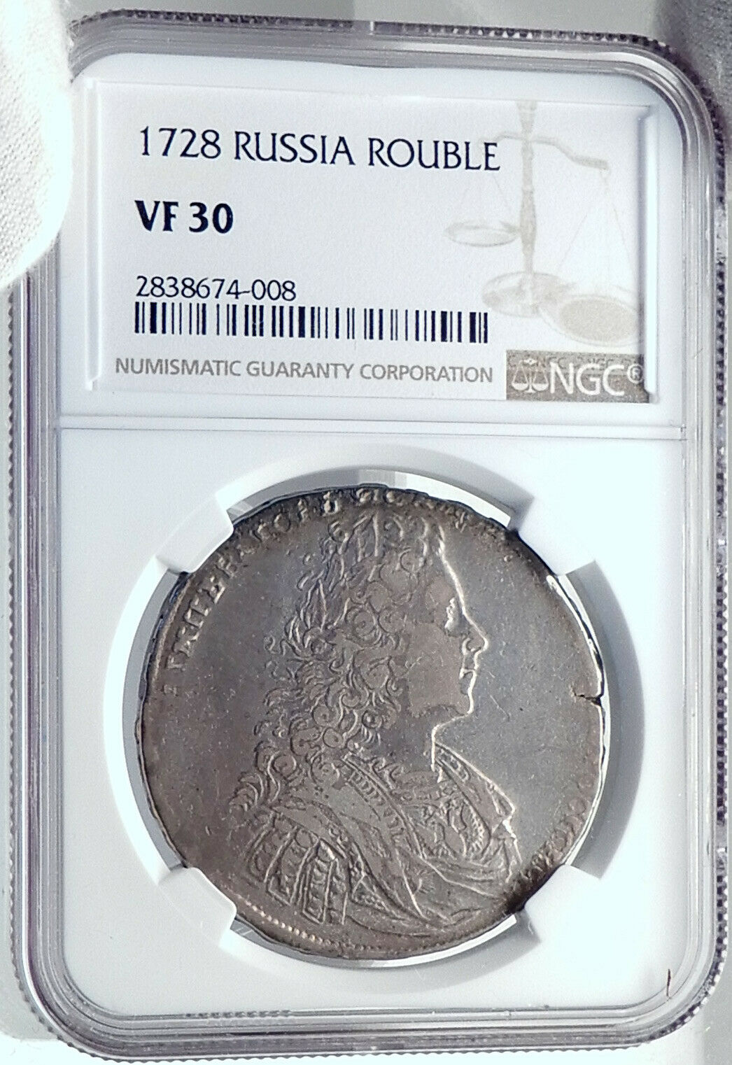 1728 RUSSIA Emperor PETER II son of the Great SILVER ROUBLE Coin NGC i81890