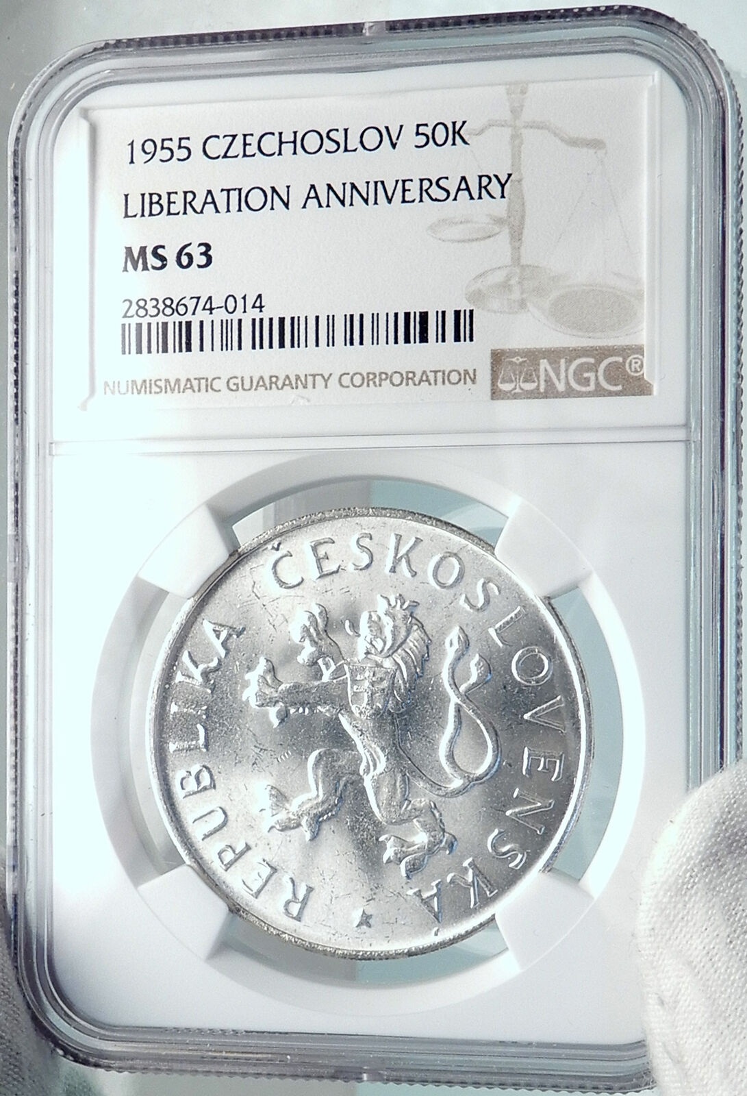 1955 Czechoslovakia Czech Republic SILVER Coin LIBERATION frm GERMANY NGC i81896