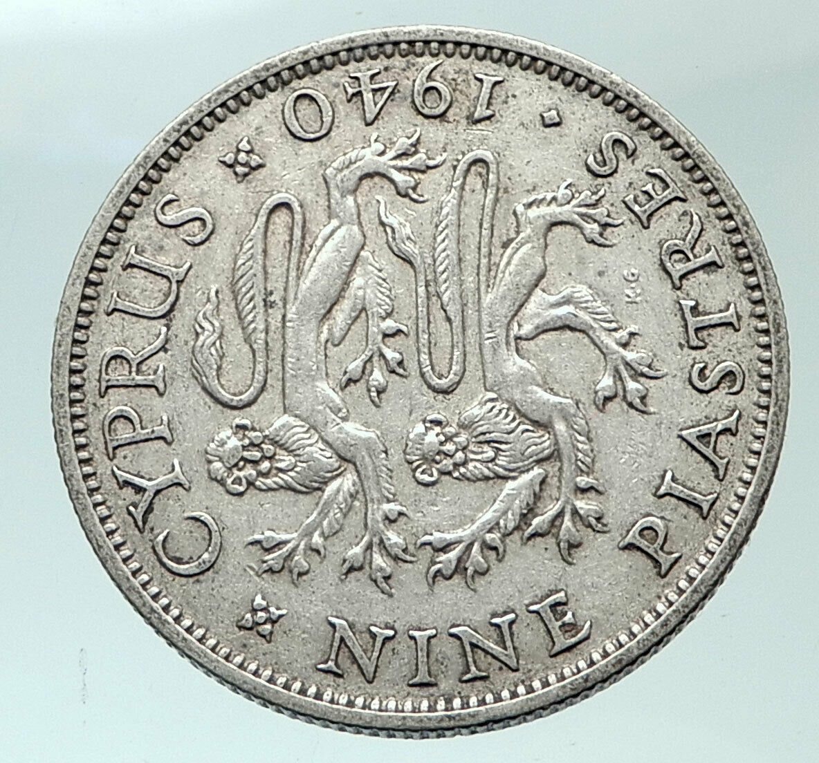 1940 CYPRUS UK King George VI Genuine Antique Silver 9 Piastres Coin i82147