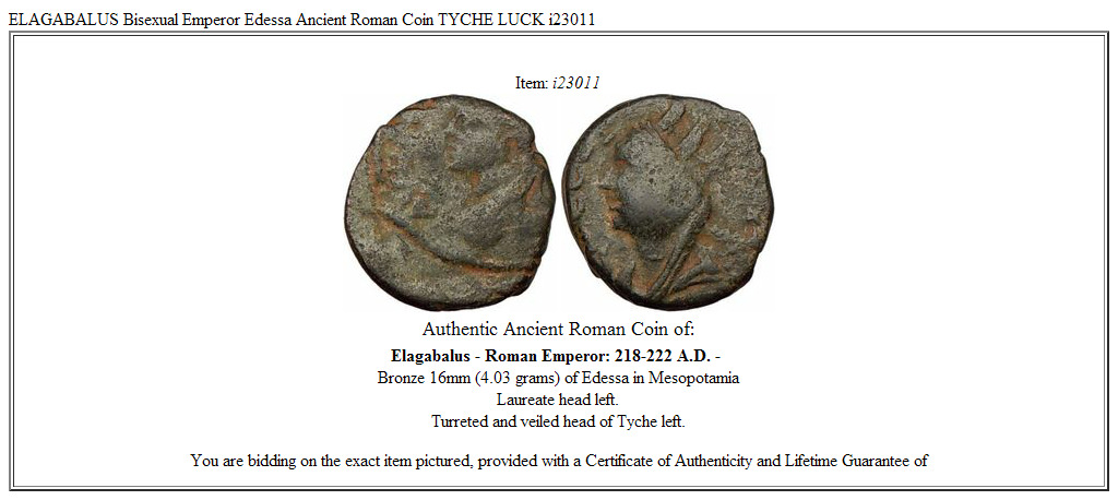 ELAGABALUS Bisexual Emperor Edessa Ancient Roman Coin TYCHE LUCK i23011