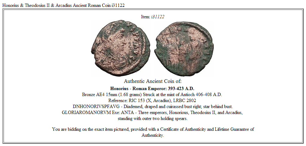 Honorius & Theodosius II & Arcadius Ancient Roman Coin i31122