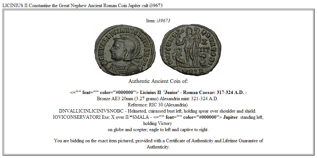 LICINIUS II Constantine the Great Nephew Ancient Roman Coin Jupiter cult i39673