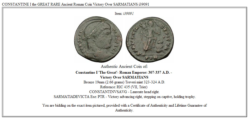 CONSTANTINE I the GREAT RARE Ancient Roman Coin Victory Over SARMATIANS i39091