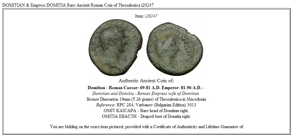 DOMITIAN & Empress DOMITIA Rare Ancient Roman Coin of Thessalonica i20247