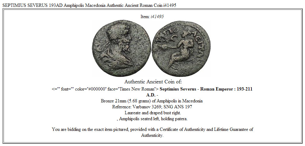 SEPTIMIUS SEVERUS 193AD Amphipolis Macedonia Authentic Ancient Roman Coin i41495