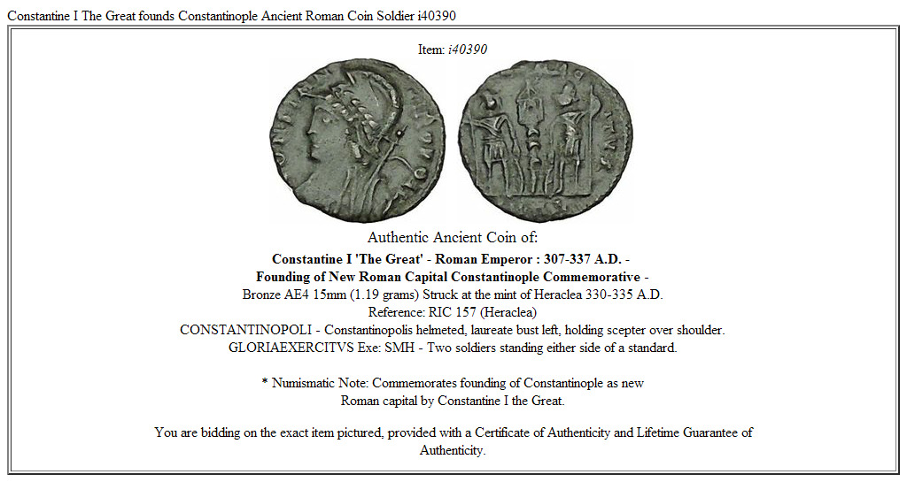Constantine I The Great founds Constantinople Ancient Roman Coin Soldier i40390