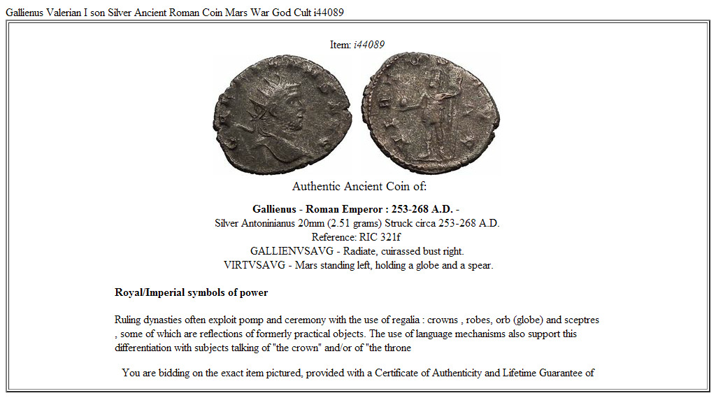 Gallienus Valerian I son Silver Ancient Roman Coin Mars War God Cult i44089