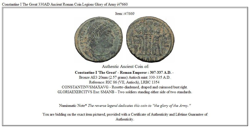 Constantine I The Great 330AD Ancient Roman Coin Legions Glory of Army i47660