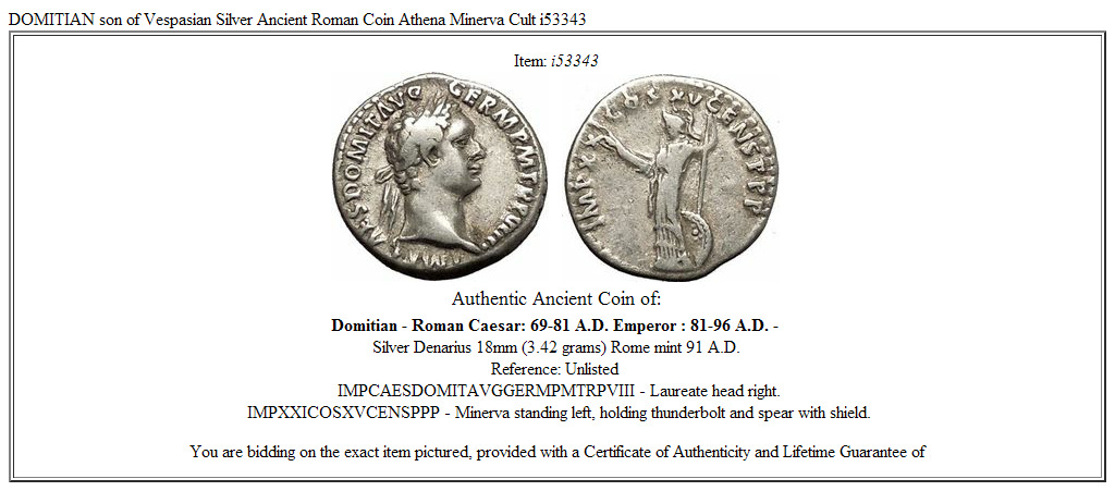 DOMITIAN son of Vespasian Silver Ancient Roman Coin Athena Minerva Cult i53343