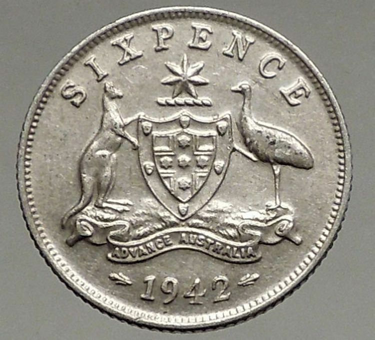 1942 AUSTRALIA - Sixpence SILVER Coin - UK King George VI Coat-of-Arms i56820