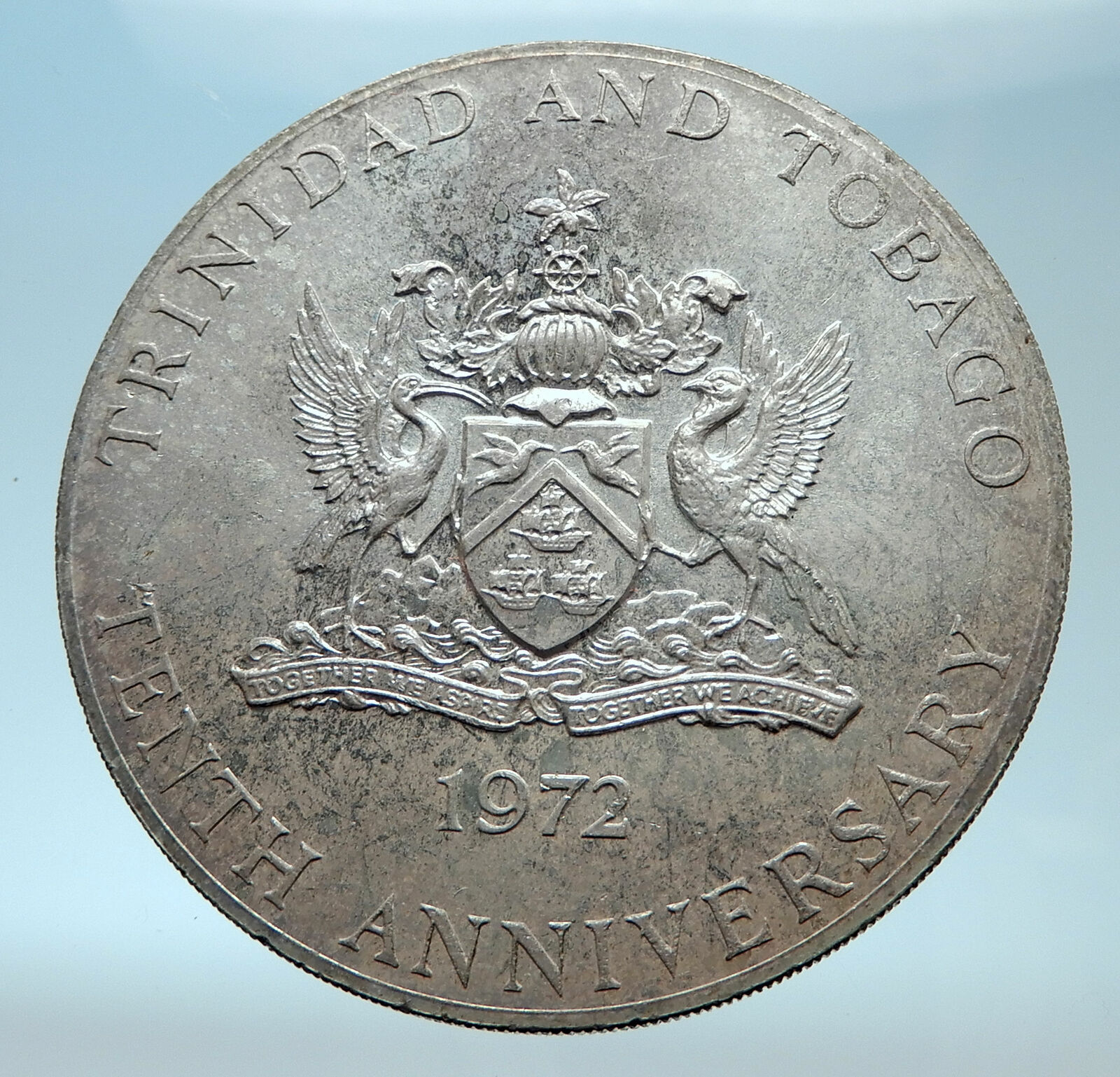 1972 TRINIDAD and TOBAGO Islands Ship Large 4.2cm Proof Silver Coin i78021