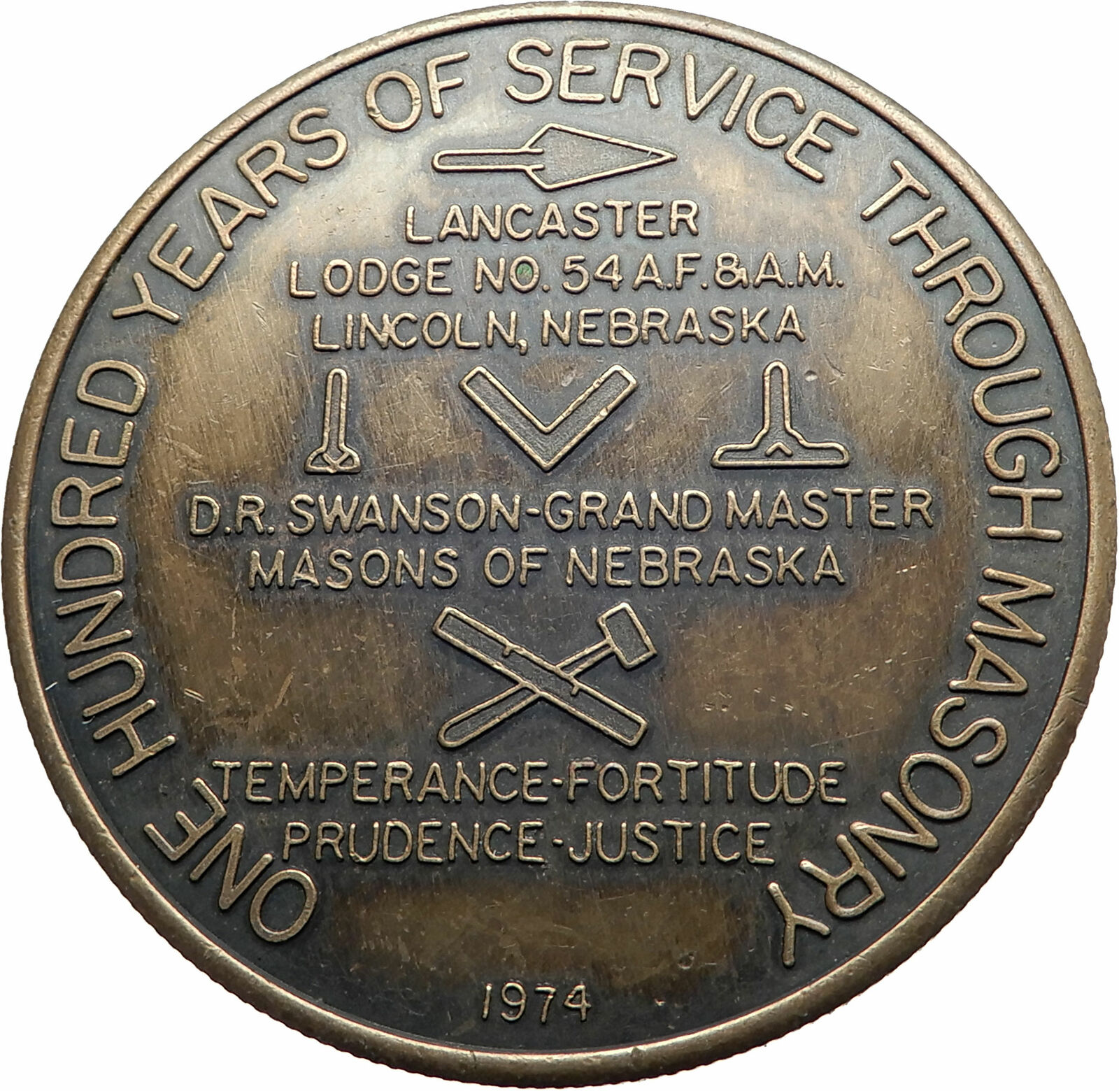 1974 FREEMASON Lancaster Lincoln Nebraska Lodge No54 MASTER Masonic Medal i79451