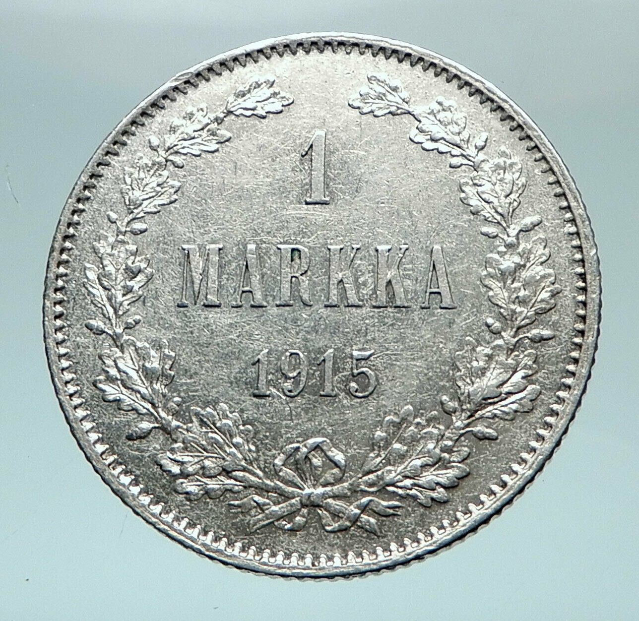 1915 S FINLAND Crown Shield Antique Genuine Silver Markkaa Finnish Coin i81231