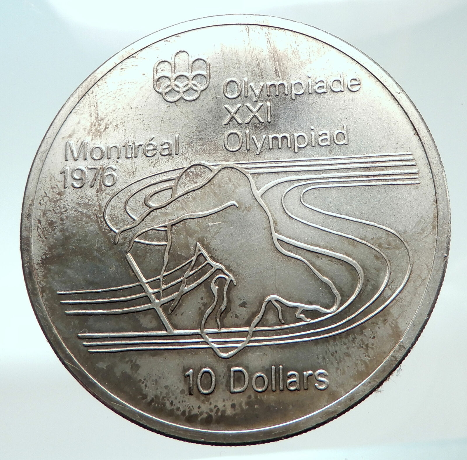 1975 CANADA Queen Elizabeth II Olympics Montreal Rings Silver $10 Coin i82138