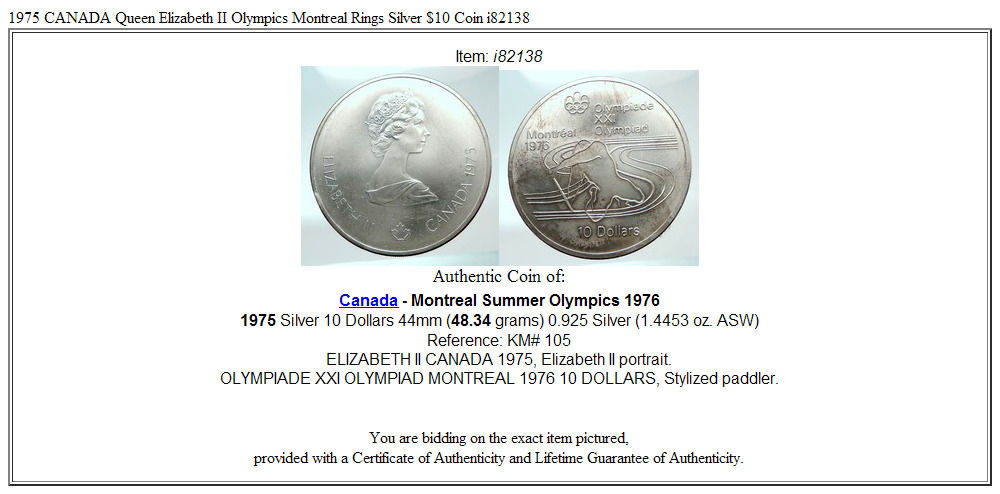 1975 CANADA Queen Elizabeth II Olympics Montreal Rings Silver $10 Coin i82138