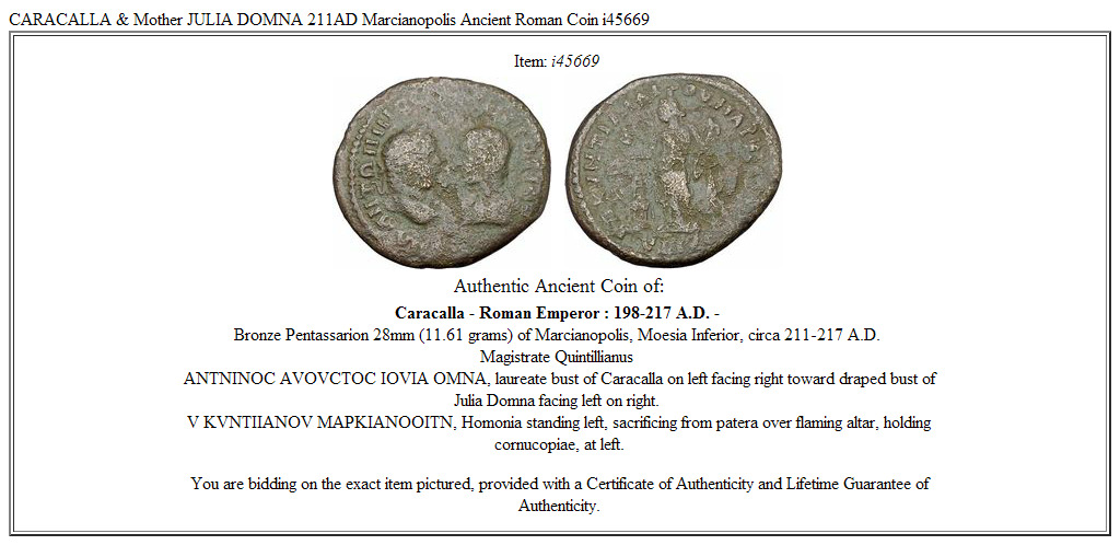 CARACALLA & Mother JULIA DOMNA 211AD Marcianopolis Ancient Roman Coin i45669