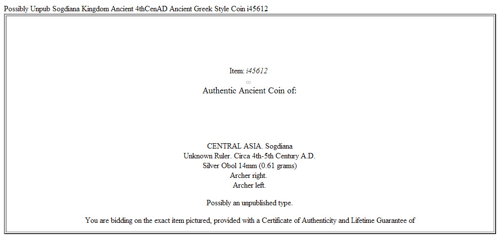 Possibly Unpub Sogdiana Kingdom Ancient 4thCenAD Ancient Greek Style Coin i45612
