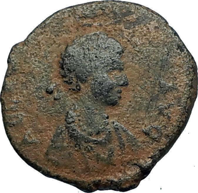 EUDOXIA Arcadius Wife 401AD Authentic Ancient Roman Coin VICTORY CHI-RHO i67646