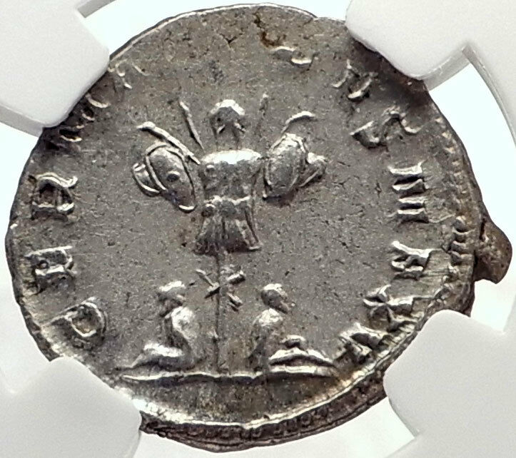 GALLIENUS Authentic Ancient Silver 257AD Roman Coin w GERMANY TROPHY NGC i70144