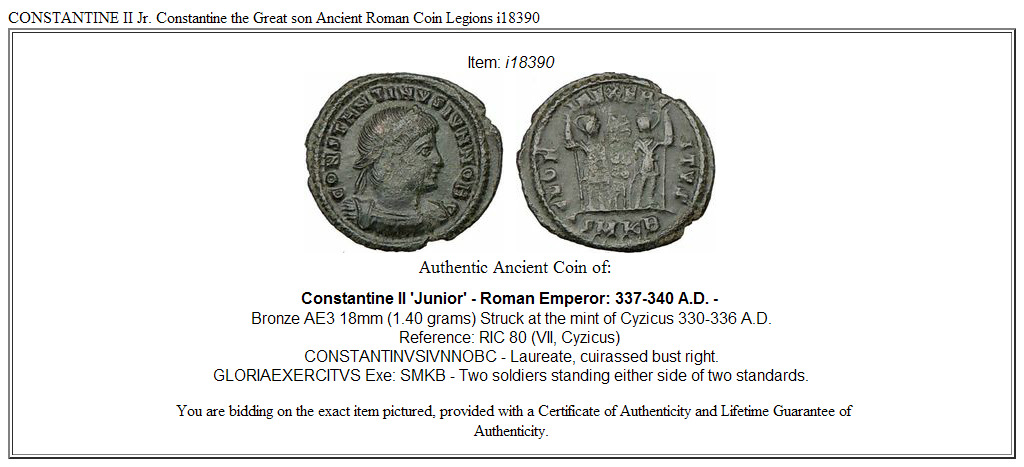 CONSTANTINE II Jr. Constantine the Great son Ancient Roman Coin Legions i18390