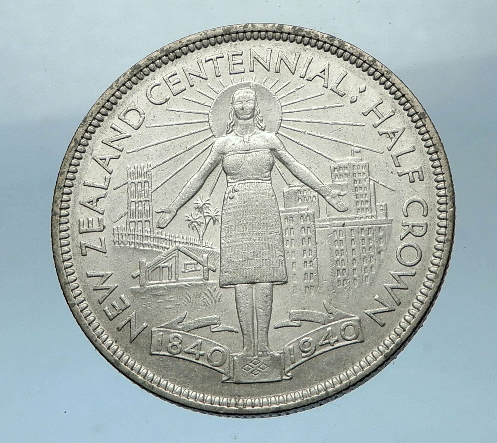 1940 NEW ZEALAND 100th Anni under UK King George VI Silver1/2 Crown Coin i68513