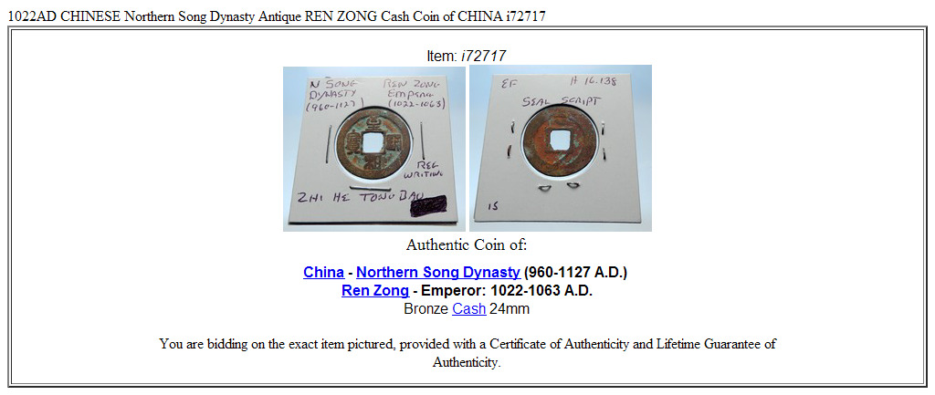 1022AD CHINESE Northern Song Dynasty Antique REN ZONG Cash Coin of CHINA i72717