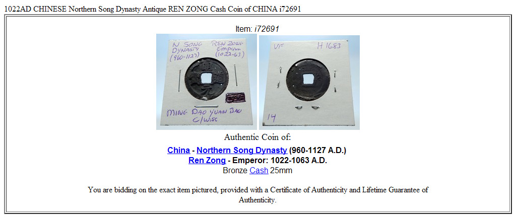 1022AD CHINESE Northern Song Dynasty Antique REN ZONG Cash Coin of CHINA i72691